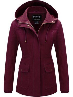 Women's Burgundy Cotton Anorak Lightweight Casual Military Safari Jackets
